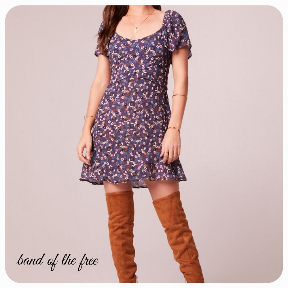 NWT B.O.G. Band of the Free Coraline Floral‎ Crossover Mini Dress Sz. S Purple